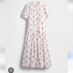 Doen White Midi Dress with Red & Blue Floral Print